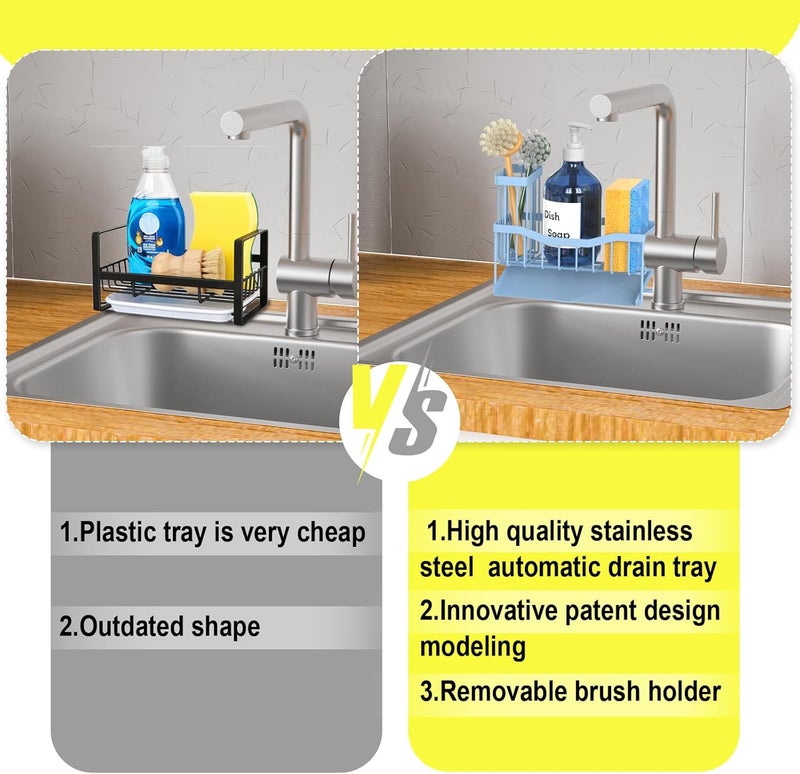 Fssvcd Maifan Sink Caddy Sponge Holder for Kitchen with Brush Holder and Stainless Steel Self Drain Tray, Rustproof Kitchen Sink Organizer for Sponge, Soap Dispenser Storage Accessories - Image 4